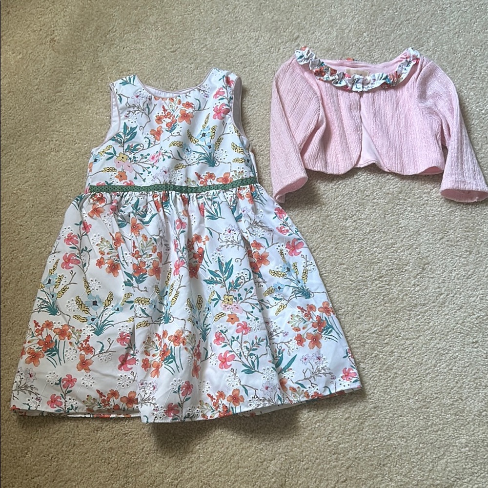 Laura Ashley Blue and Pink Sundress with 3/4 Sleeves